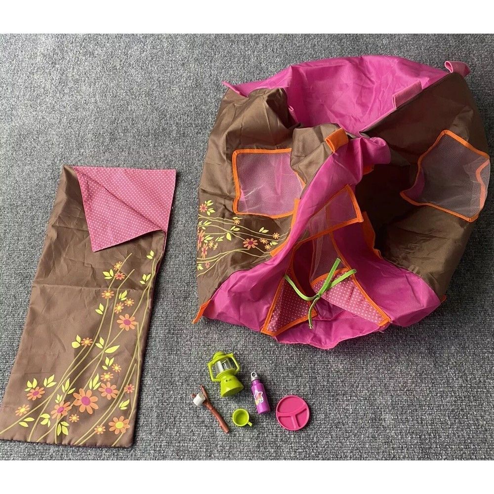 Our Generation Doll Camping Tent SET Sleeping Bag Lantern Marshmallow Stick READ